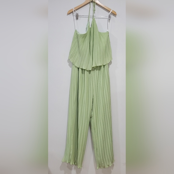 Lulus Women's Lime Green Plisse Sleeveless Wide-Leg Jumpsuit Size L - Picture 2 of 16